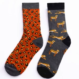 Leopard & Dog Animal Print Crew Socks